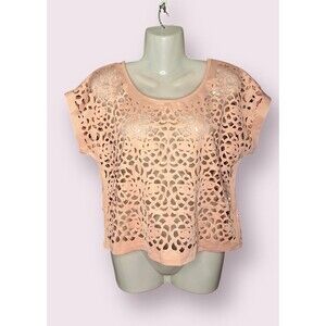 Dotti Women's Size XS Pink Laser Cut Geometric Eyelet Pullover Crop Top